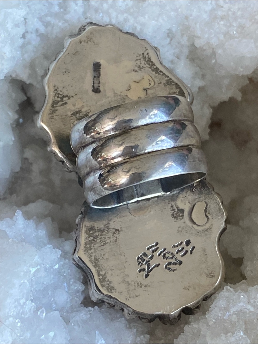 Fossil Ammonite & Turquoise Sterling Statement Ring - Picture 6 of 8